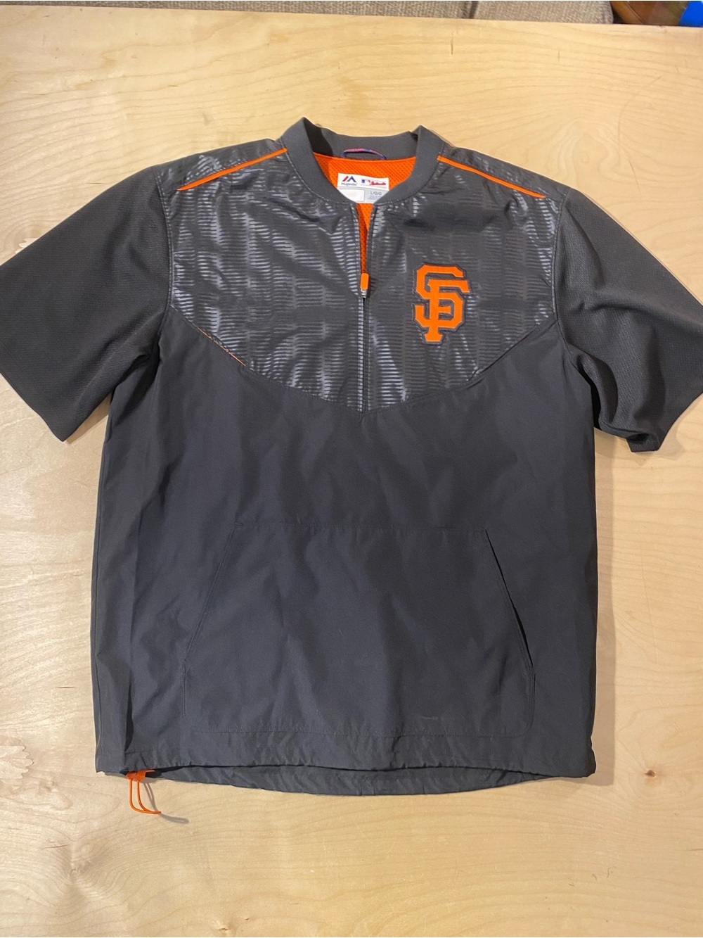 Majestic San Francisco Giants Gray & Orange Short Sleeve Pullover Large (RS)